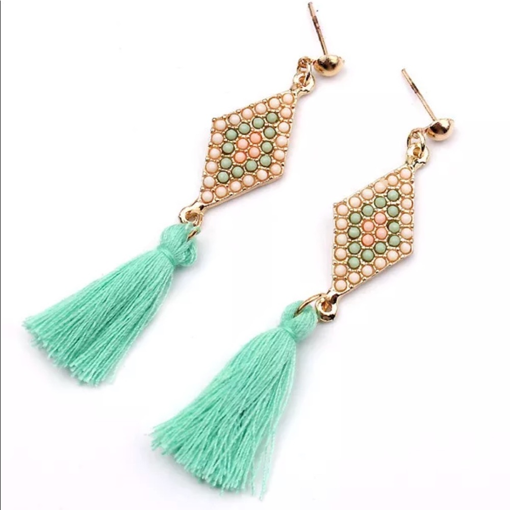 Teal Tassel earrings